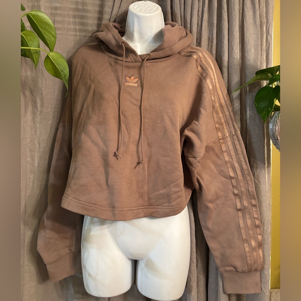 Like new over size cropped  taupe brown adidas’ hoodie size xs